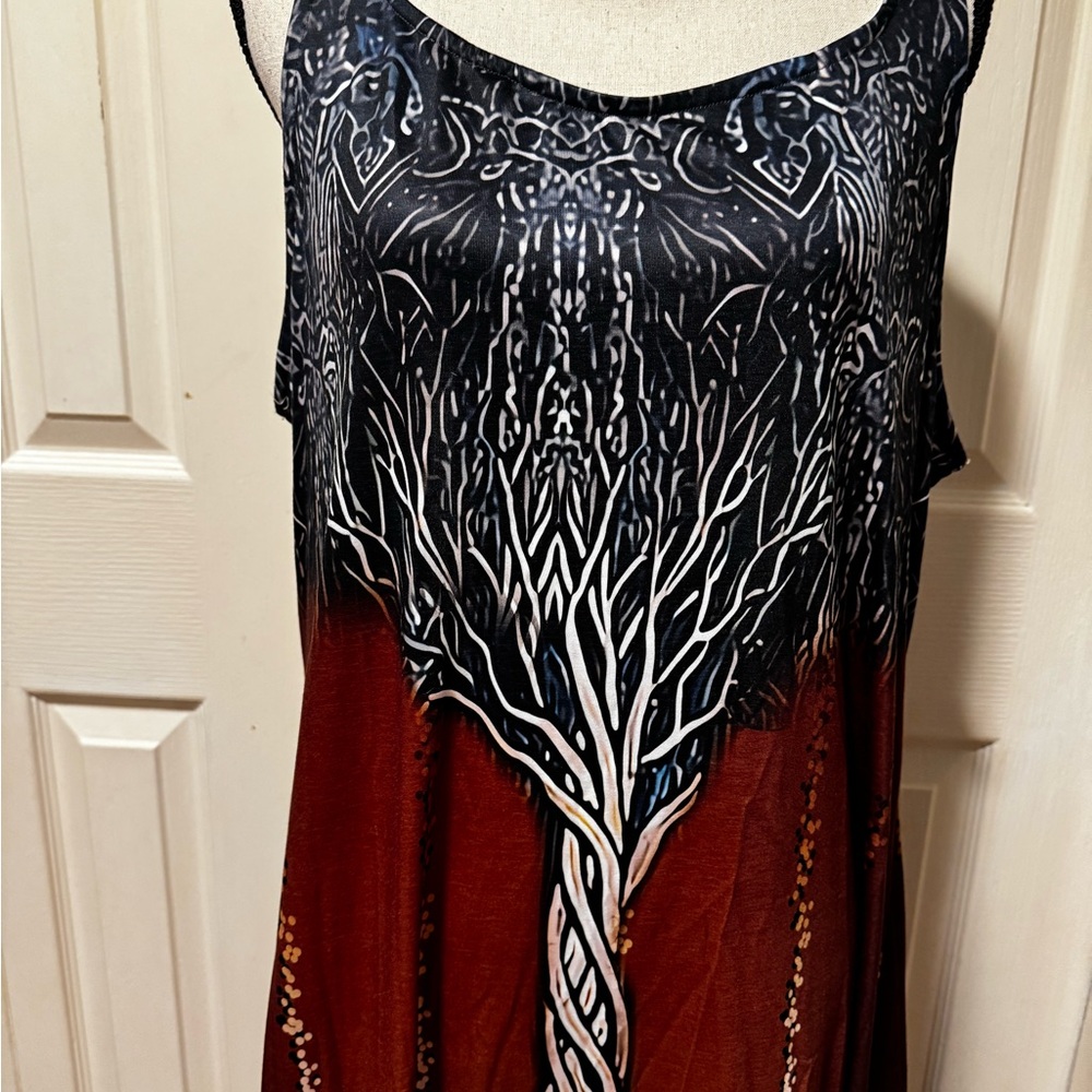 NWT Multicolor Maxi Dress with Tree Design - Picture 2 of 5